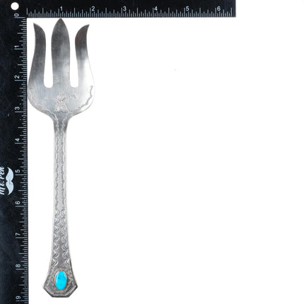 c1940's Vintage Navajo sterling silver/turquoise salad serving fork/spoon set