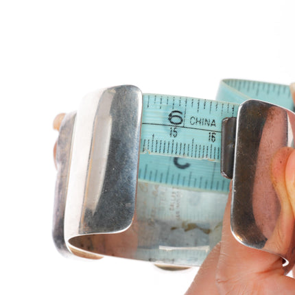 6.4" Rebecca Collins sterling silver carved Cicada hardstone/jade cuff bracelet