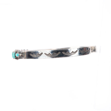 6.75" vintage Zuni sterling silver stamped needlepoint turquoise cuff bracelet