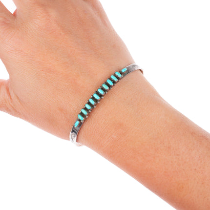 6.75" vintage Zuni sterling silver stamped needlepoint turquoise cuff bracelet