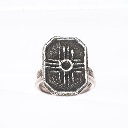 sz10 Cordell Pajarito Santo Domingo tufa cast sterling silver ring 4 directions