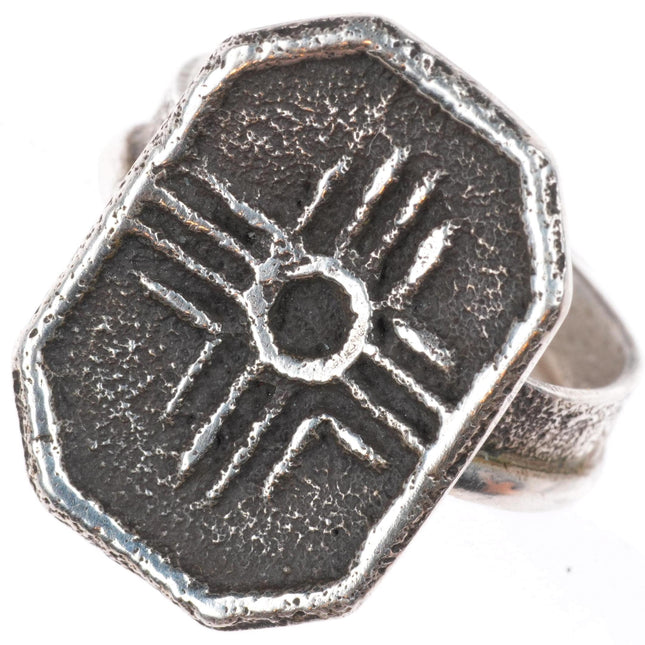 sz10 Cordell Pajarito Santo Domingo tufa cast sterling silver ring 4 directions