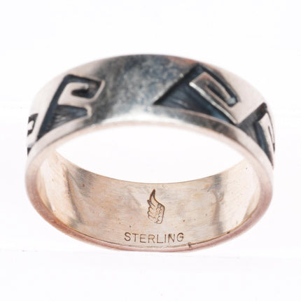 sz10 Elsie Gashwarza Hopi overlay water waves sterling silver band ring