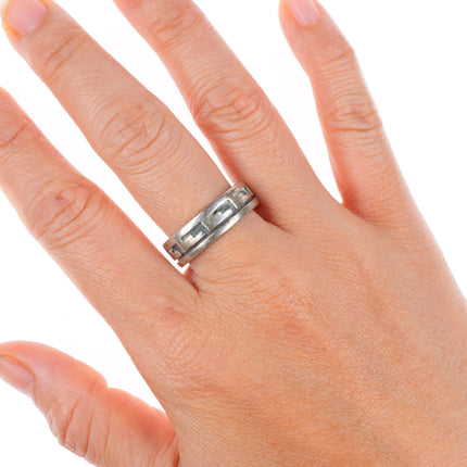 sz11 Stewart Tewawina Hopi overlay band ring sterling silver