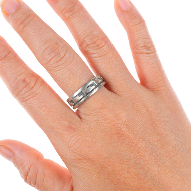 sz11 Stewart Tewawina Hopi overlay band ring sterling silver