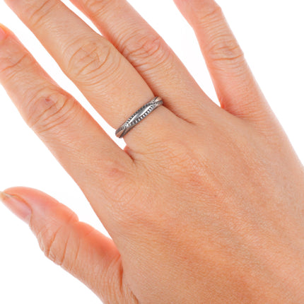 sz6.75 Antique Navajo Ingot silver deep stamped wedding band ring