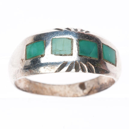 sz9.75 vintage Zuni sterling silver flush inlay turquoise ring