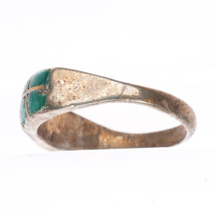 sz5.75 c1930's-40's vintage Zuni sterling silver turquoise channel inlay ring