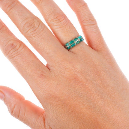 sz5.75 c1930's-40's vintage Zuni sterling silver turquoise channel inlay ring
