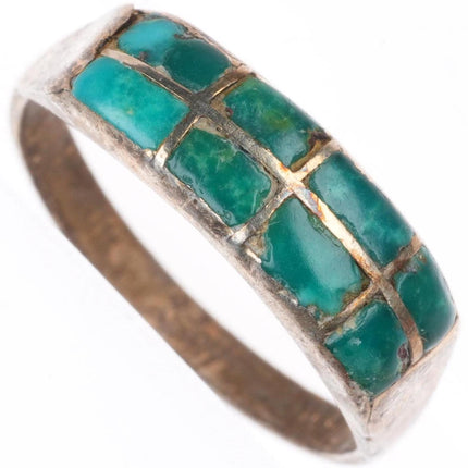 sz5.75 c1930's-40's vintage Zuni sterling silver turquoise channel inlay ring