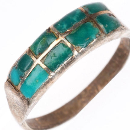 sz5.75 c1930's-40's vintage Zuni sterling silver turquoise channel inlay ring