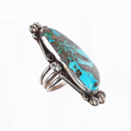 sz7 Huge vintage Navajo sterling silver ring with great turquoise