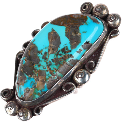 sz7 Huge vintage Navajo sterling silver ring with great turquoise