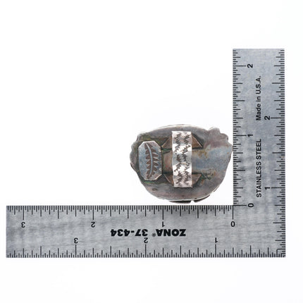 sz8  big vintage Navajo sterling silver feather ring with turquoise