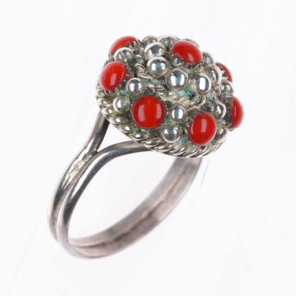 sz7 Darlene Weebothee Zuni sterling silver snake eye coral ring