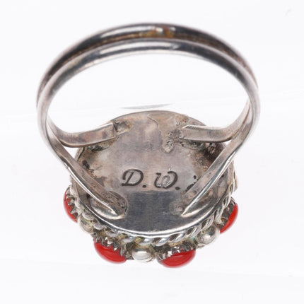 sz7 Darlene Weebothee Zuni sterling silver snake eye coral ring