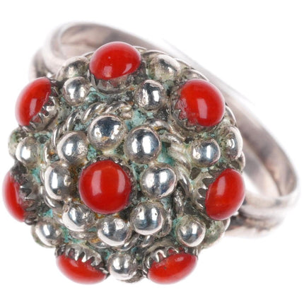sz7 Darlene Weebothee Zuni sterling silver snake eye coral ring
