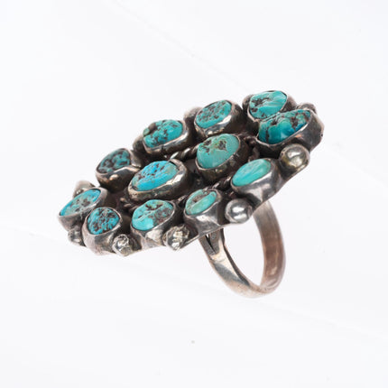 sz9 large vintage Navajo sterling silver turquoise cluster nugget ring