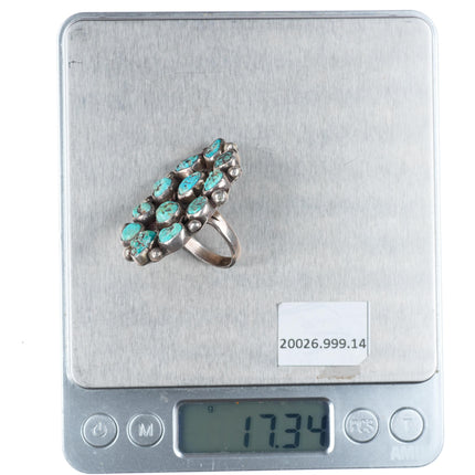 sz9 large vintage Navajo sterling silver turquoise cluster nugget ring