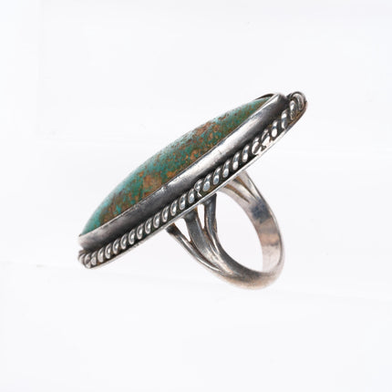 sz6 c1950 Long vintage Navajo sterling silver turquoise braided rim ring