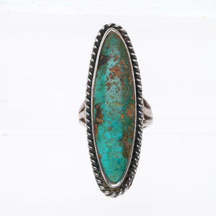 sz6 c1950 Long vintage Navajo sterling silver turquoise braided rim ring