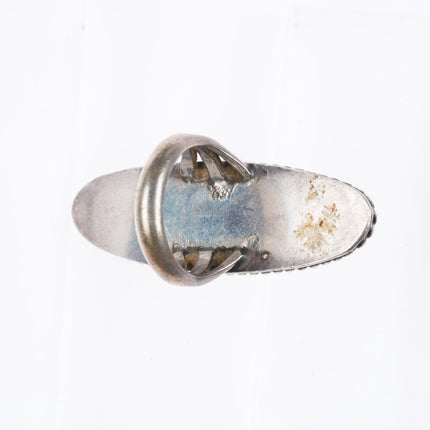 sz6 c1950 Long vintage Navajo sterling silver turquoise braided rim ring