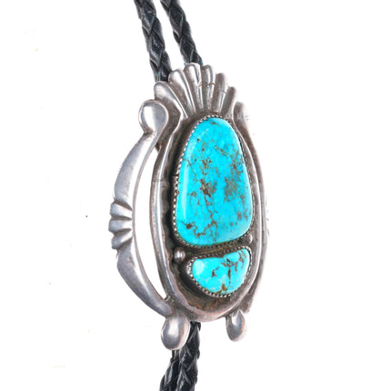 Vintage Navajo or Zuni cast sterling silver bolo  tie with turquoise