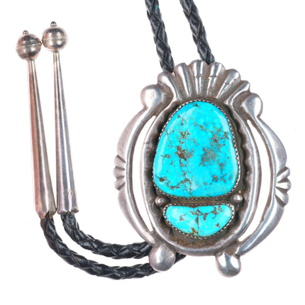 Vintage Navajo or Zuni cast sterling silver bolo  tie with turquoise