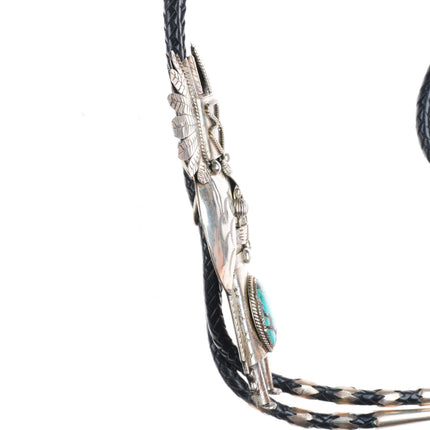 Huge vintage Navajo sterling silver Kachina bolo tie with turquoise