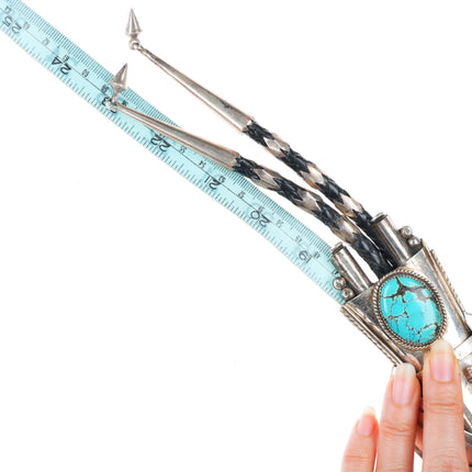 Huge vintage Navajo sterling silver Kachina bolo tie with turquoise