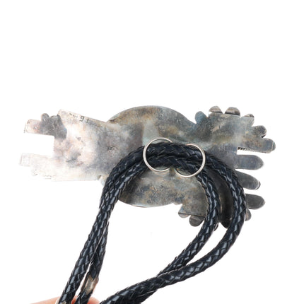 Huge vintage Navajo sterling silver Kachina bolo tie with turquoise