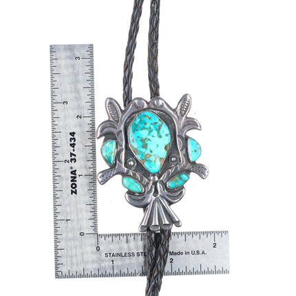 1940's-50's Zuni sterling silver vintage bolo tie with turquoise nice stampings