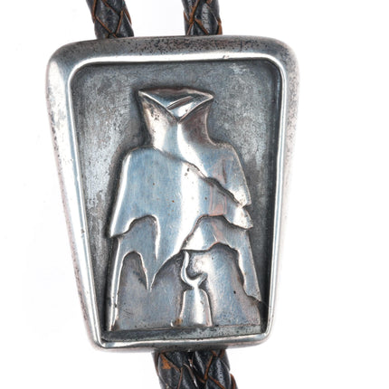 Kenneth Begay Navajo-White Hogan shop sterling silver modernist bolo tie