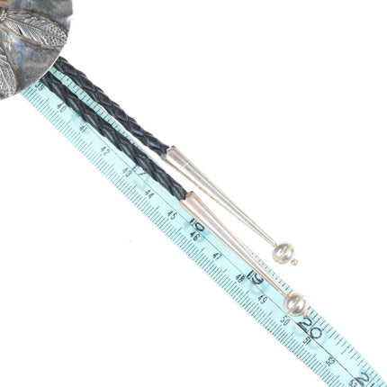 Big vintage Native American sterling silver feather design bolo tie