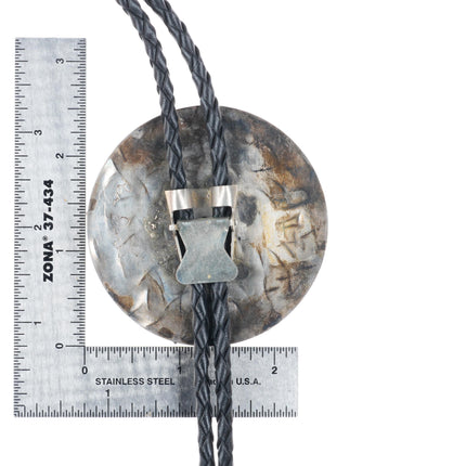 Big vintage Native American sterling silver feather design bolo tie