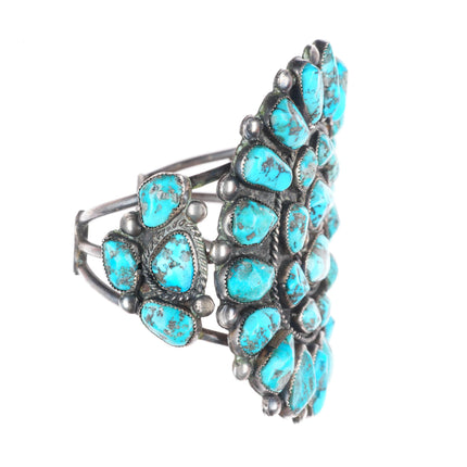 6.5" c1940's vintage Navajo sterling silver cluster cuff bracelet-nice turquoise