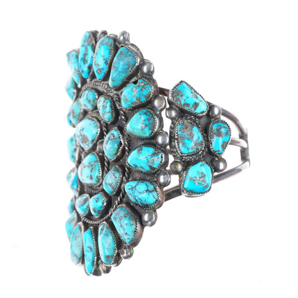 6.5" c1940's vintage Navajo sterling silver cluster cuff bracelet-nice turquoise