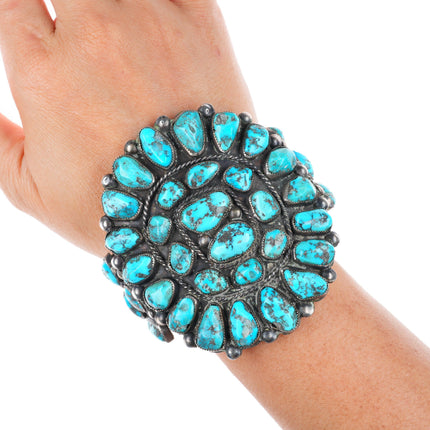 6.5" c1940's vintage Navajo sterling silver cluster cuff bracelet-nice turquoise