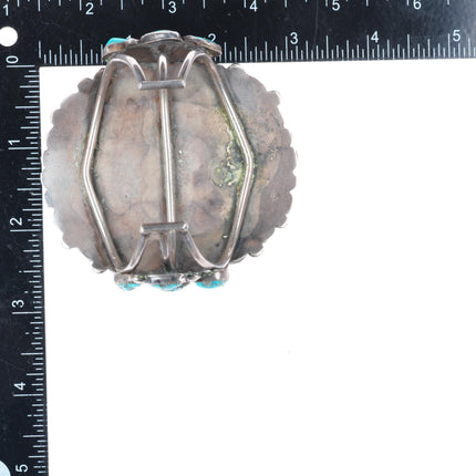 6.5" c1940's vintage Navajo sterling silver cluster cuff bracelet-nice turquoise
