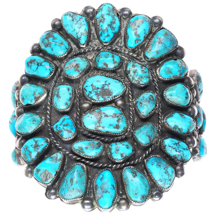 6.5" c1940's vintage Navajo sterling silver cluster cuff bracelet-nice turquoise