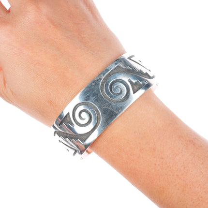 7.4" Lawrence Saufkie Hopi overlay cuff bracelet sterling silver