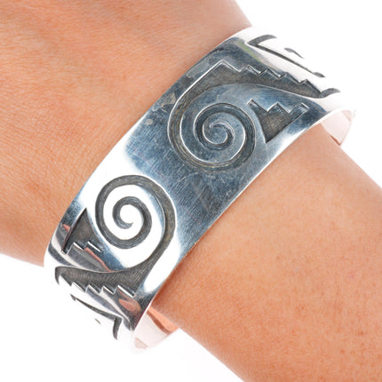 7.4" Lawrence Saufkie Hopi overlay cuff bracelet sterling silver
