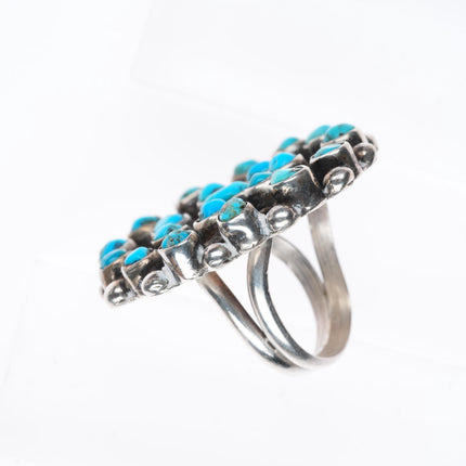 sz8 large vintage Zuni sterling silver snake eye turquoise cluster ring