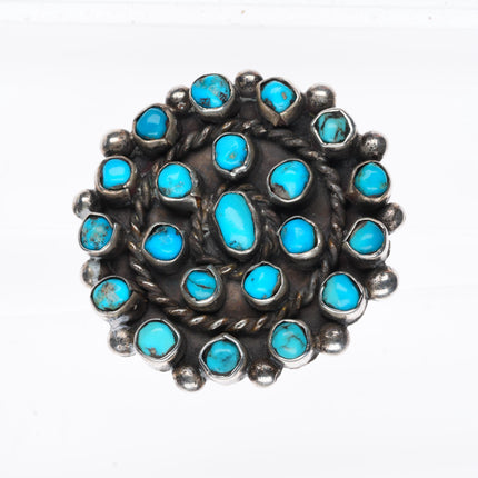 sz8 large vintage Zuni sterling silver snake eye turquoise cluster ring