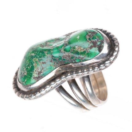 sz8 big vintage Native American sterling silver green turquoise/variscite ring