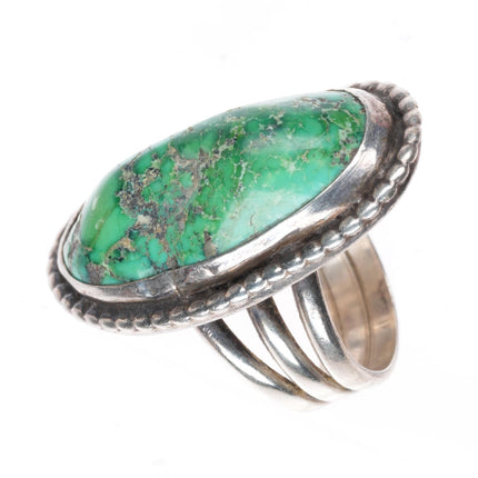 sz8 big vintage Native American sterling silver green turquoise/variscite ring