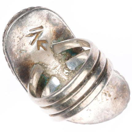sz8 big vintage Native American sterling silver green turquoise/variscite ring