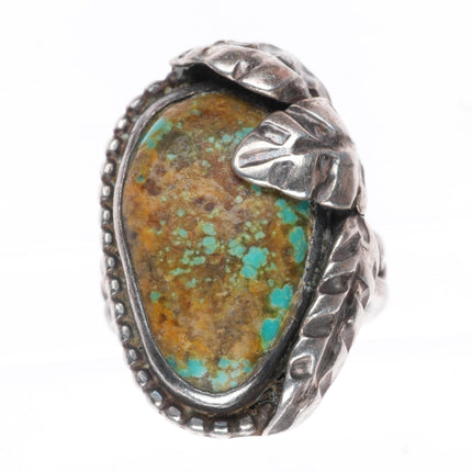 sz4.5 vintage Navajo sterling silver feather ring with nice turquoise