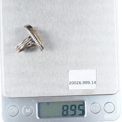 sz4.5 vintage Navajo sterling silver feather ring with nice turquoise