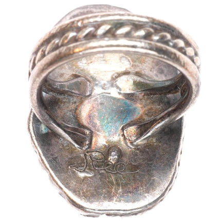 sz4.5 vintage Navajo sterling silver feather ring with nice turquoise